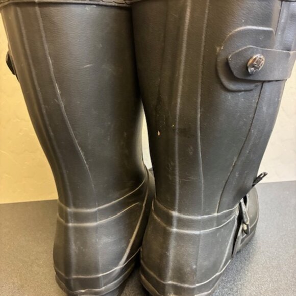 Hunter Women's Rain Boots Size 8 Men's 7 Black Matte Zipper Buckle - Picture 4 of 5